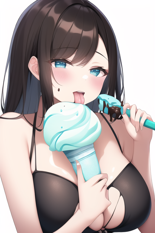mint choco ice cream, eating, licking, breasts s-3758825889.png