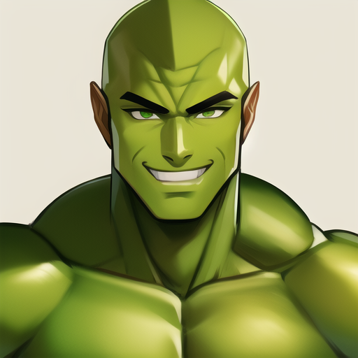 green skin, green, muscular male, bald, masterpiece portrait, looking at viewer, smile s-2334835968.png
