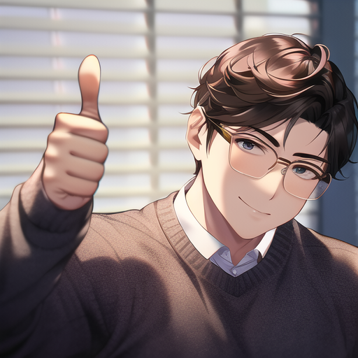 muscular male, korean hair, glasses, sweater, thumbs up s-4017156161.png