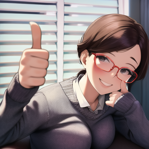 glasses, sweater, thumbs up, breasts, pretty, sexy s-1647830298.png