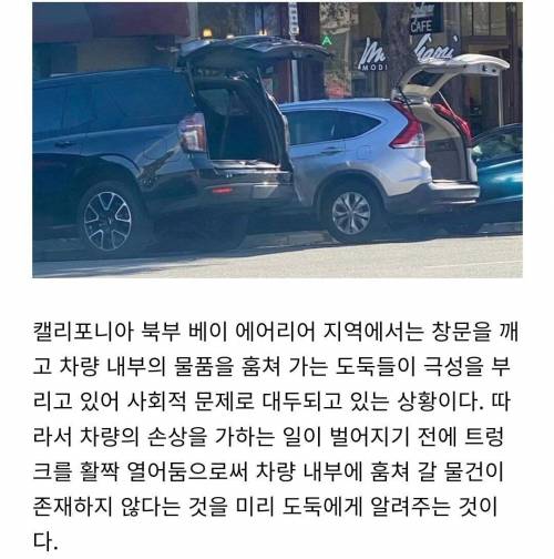 7 미국인들이 차 트렁크를 열고 주차하는 이유 한국에선 저러면 촉법소년들이 차를 통째로 털어감.jpg