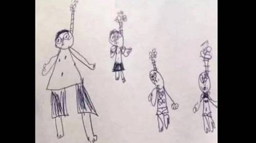 12 부모님 긴급소환한 아이의 그림 미국의 한 초등학생이 그린 그림. 이 그림을 본 교사는 황급히 부모를 소환했고 모두가 모인 자리에서 아이는 가족이 스노쿨링 중인걸 그린 것이라고 설명.jpg