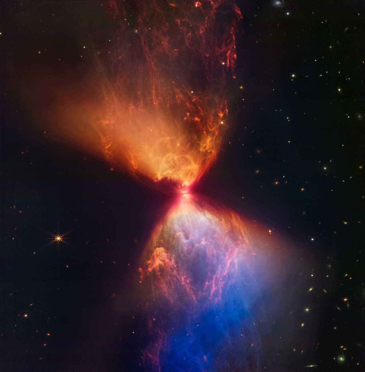 1 제임스웹 우주망원경이 촬영한 별의 탄생 순간 L1526 모래시계 중앙 부분에 별이 있다고 함. 나이는 대략 10만년.png